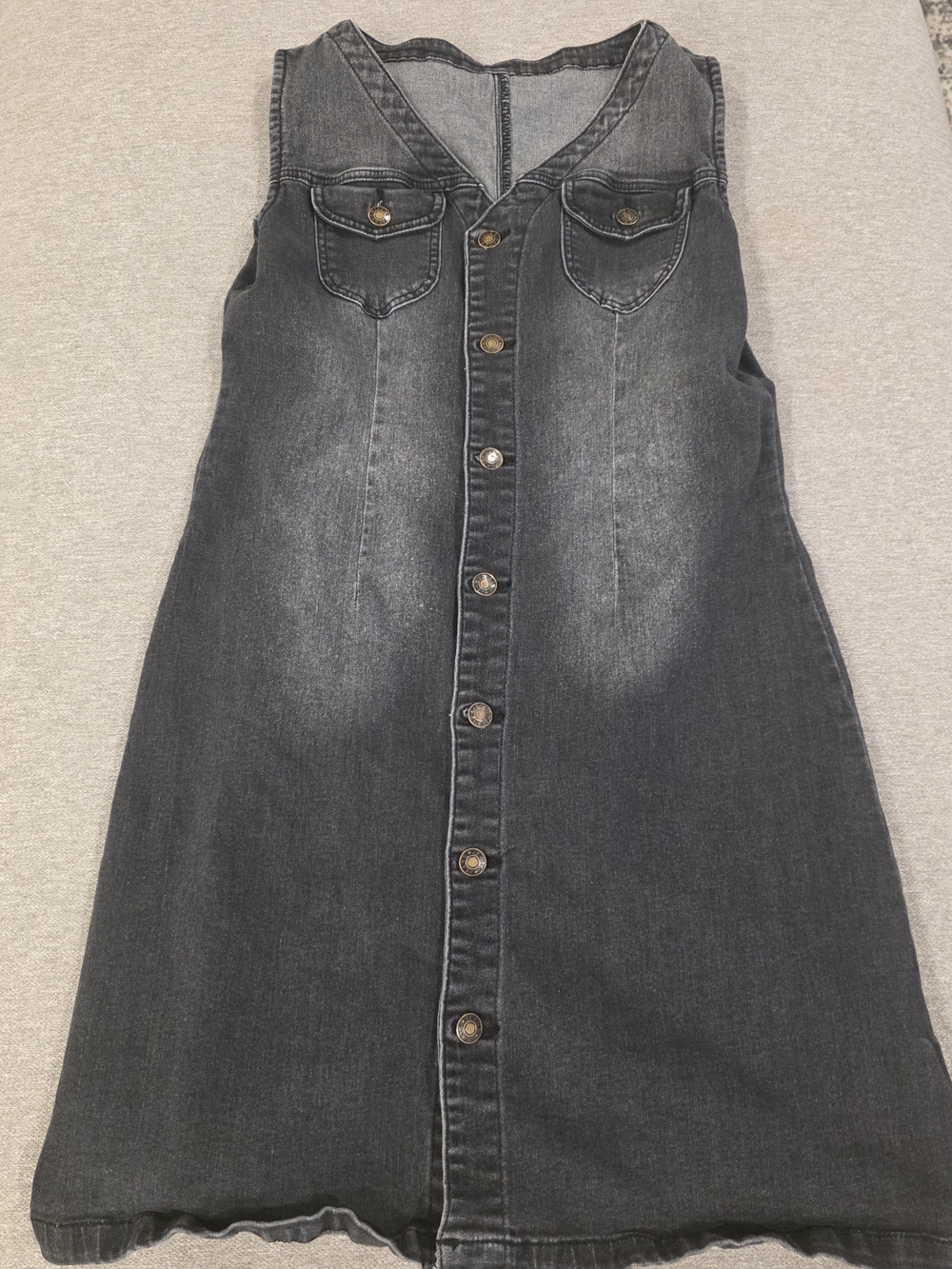 Sleeveless Black Denim Button-Front Dress